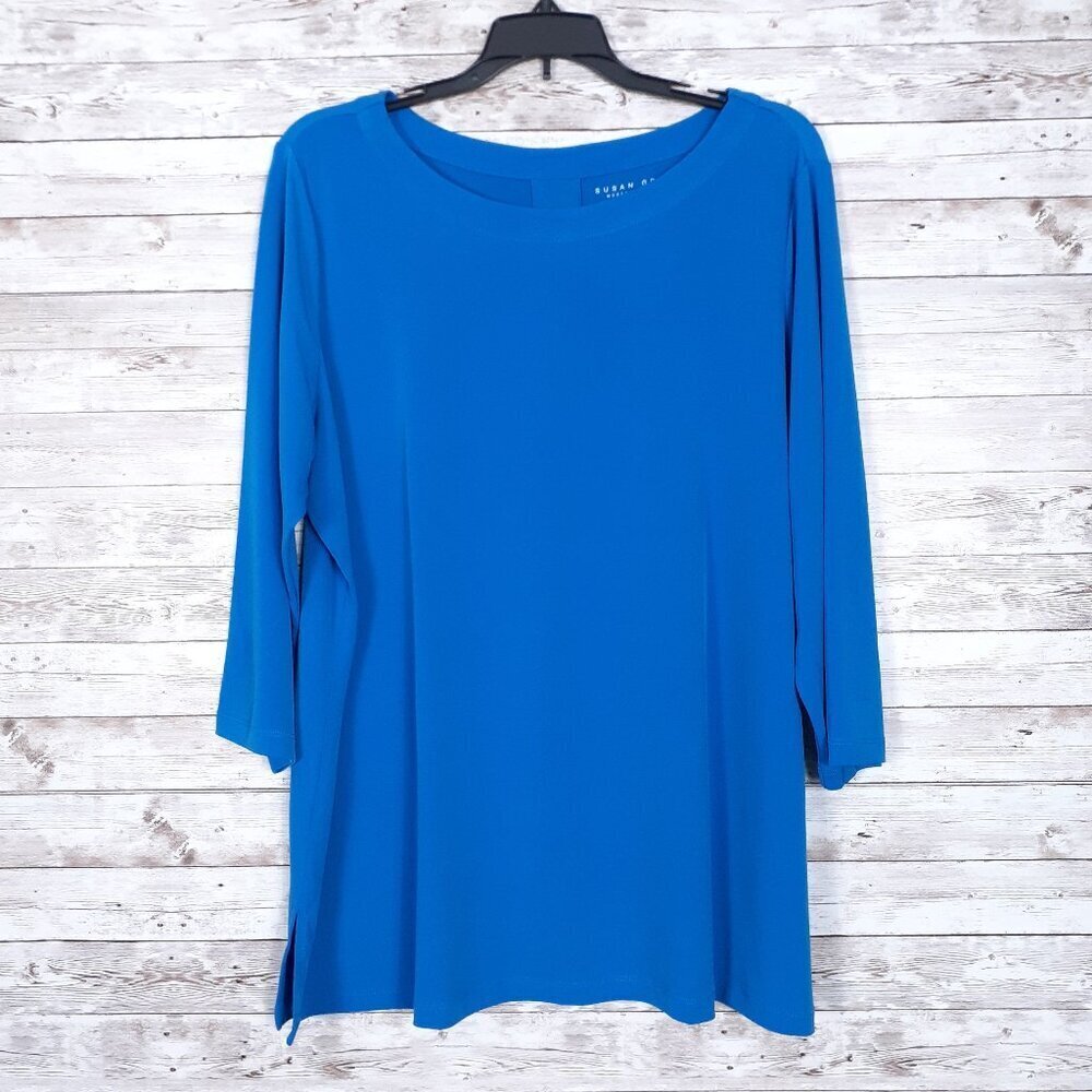 Susan Graver Womens Top XLP NWOT Blue Modern Essentials 3/4 Sleeve 520
